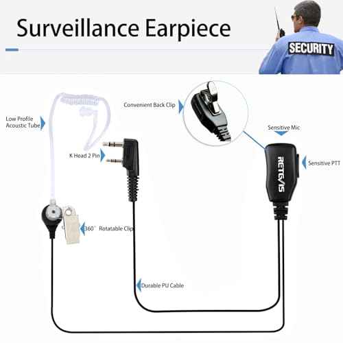 Retevis Radio Earpiece, Additional Acoustic Tube and Soft Silicone Earbuds(5 Pairs), for RT22 RT21 H777, Compatible with Baofeng Pxton Kenwood Two Way Radio, Walkie Talkie Earpiece with Mic(10 Pack)