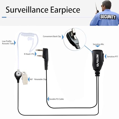 Retevis Walkie Talkie Earpiece with Mic - Acoustic Tube, Compatible with RT22/RT21/RT68/H777/RT86