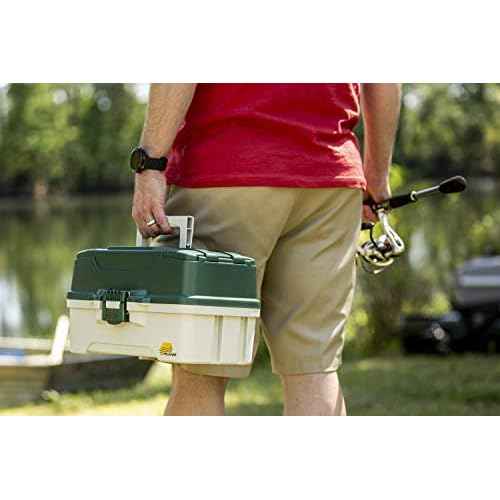 Plano 3-Tray Tackle Box with Dual Top Access, Dark Green Metallic/Off White, Premium Tackle Storage