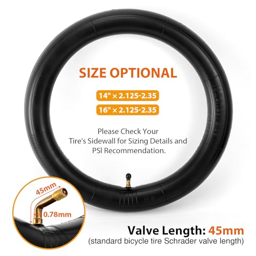 16 Inch Bike Inner Tubes - Heavy-Duty Compatible with Electric Scooters - 2 Pack