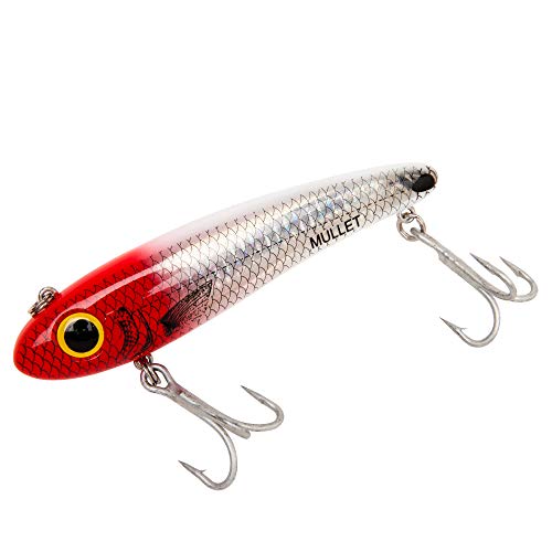 Saltwater Fishing Lure - Mullet Slow-Sinking Twitch & Walking Bait 3.5 Inch 5/8 Ounce - Red Head Flash