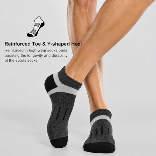 Men's Cushioned Ankle Running Socks - Moisture-Wicking, Low Cut, 7 Pairs Dark Gray