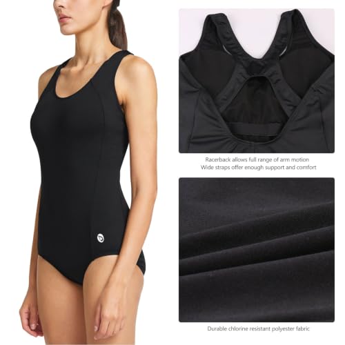 Women's Athletic Swimsuit Racerback One-Piece Bathing Suit Large Black