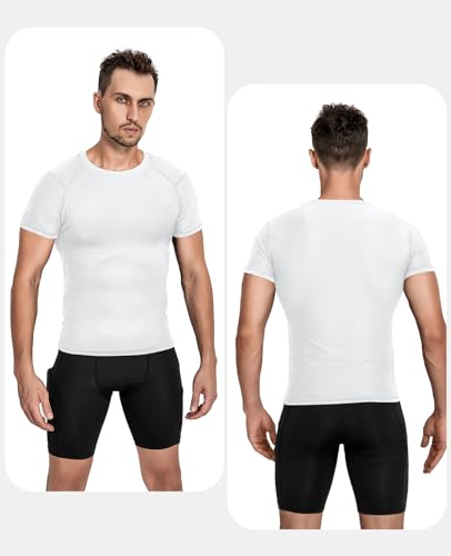 Niksa Men's Compression Shirts 2 Pack - Large White Short Sleeve Athletic Tops