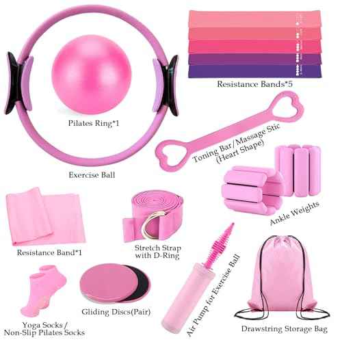 Pilates Kit for Home Workouts ? Pilates Equipment Set with Ring, Ball, Resistance Bands, Pilates Accessories, Pilates Essentials Kit for Women, Yoga & Workout Sets, Pilates Sets for Home Exercise