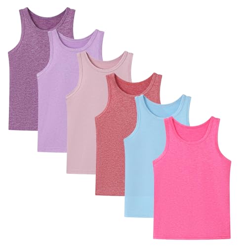 Girls Active Quick Dry Tank Top Pack for Kids - 7-8 Years, Light Blue, Red, Pink & Purple