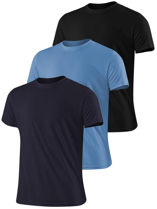 3 Pack Men’s Short Sleeve Dry Fit Active Crew Neck T Shirt - Athletic Running Gym Workout Tee Tops