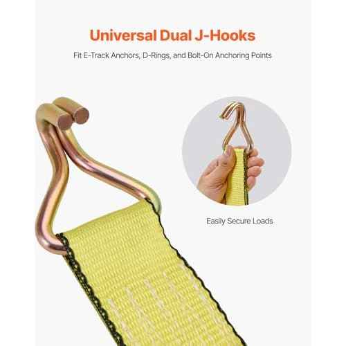 VEVOR Ratchet Tie Down Straps (4-Pack), 10000 lb Break Strength, Heavy Duty Double J Hooks, 2" x 27' with Padded Handles - Ideal for Moving, Securing Cargo, Appliances, Lawn Equipment, and More