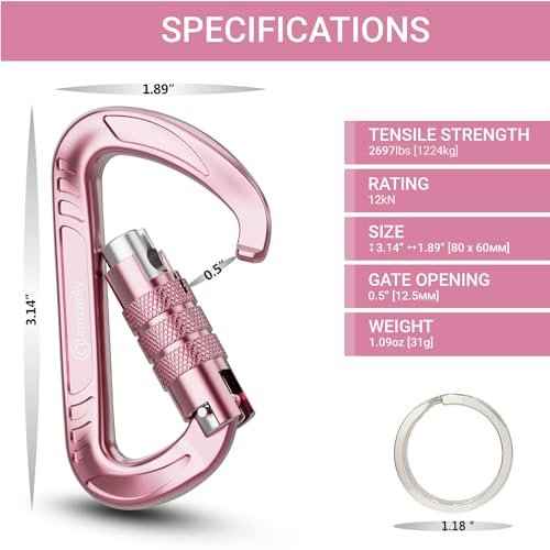3inch Auto Locking Carabiner Clips Heavy Duty, 12KN /2697lbs Lightweight keychain carabiners, Sturdy Twist Lock Caribeeners for Camping Hiking Hammock Swing Backpack, dog leash and Harness etc