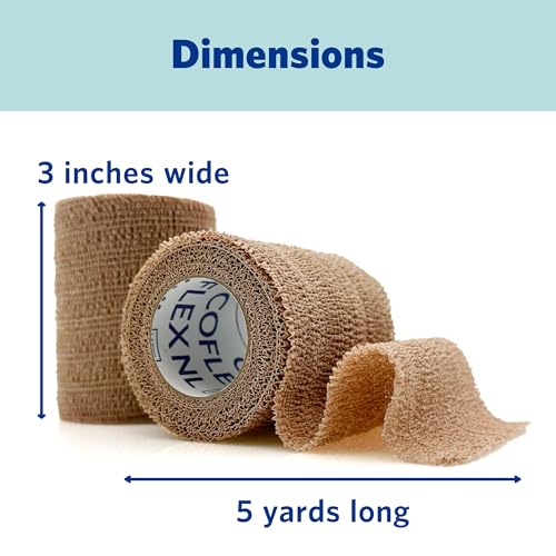 Self-Adhering Elastic Bandage - Non-Latex, 3 Inch - Tan, 2 Rolls - Comfortable First Aid Wrap