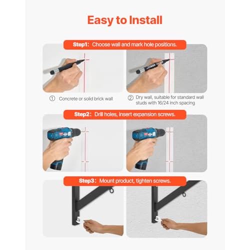 VEVOR Pull Up Bar, Multi-Grip Wall Mounted Pull Ups, 50 in Width Multifunctional Chin Up Training Station, Heavy Duty Steel Upper Body Workout Bars with Hangers, 440 lbs Weight Capacity, for Home Gym