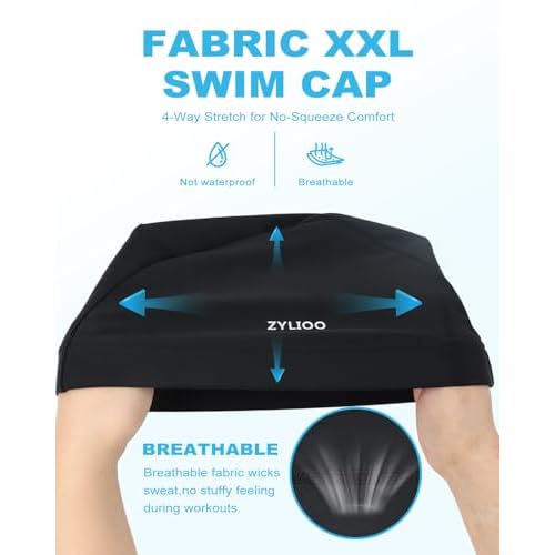 Zylioo Oversize XXL Cloth Swim Cap,Large Fabric Swimmer Caps for Big Heads,Breathable High Elasticity Swimming Cap