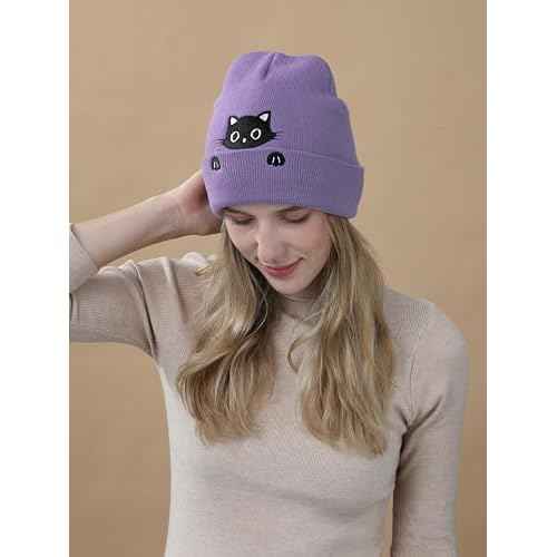Cat Hat Beanie for Lovers - Cute Women's Embroidery Themed Gifts for Mom - Funny Novelty Trendy Stuff