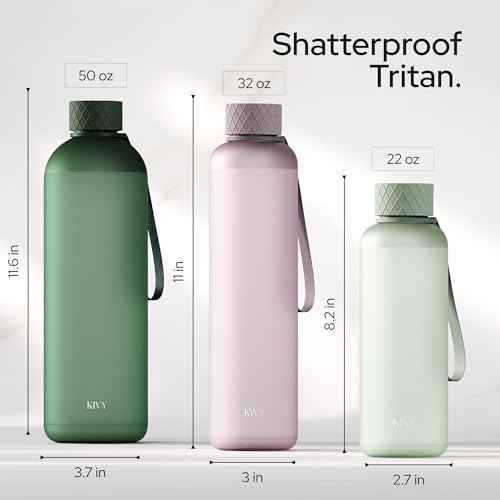 KIVY Slim Water Bottle 32oz [Lightweight & Shatterproof] Fits Backpack & Cupholder for Travel, Sports, School, Gym - Dark green water bottle no straw - Gym water bottle screw top - Dishwasher Safe