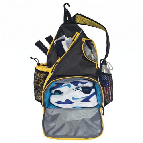 Pickleball Sling Bag with Shoe Compartment and 2 Paddles Grey/Yellow