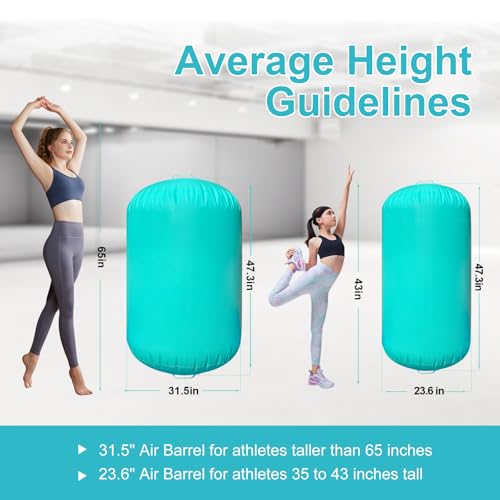 Green Air Roller Gymnastics Barrel for Back Handspring & Backbend Training - 23.6in Diameter, 47.3in Height