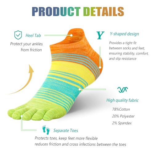 Toe Socks for Men Women 3 Pairs Ankle Running Socks Breathable Five Finger Socks Medium OR6003-3colors
