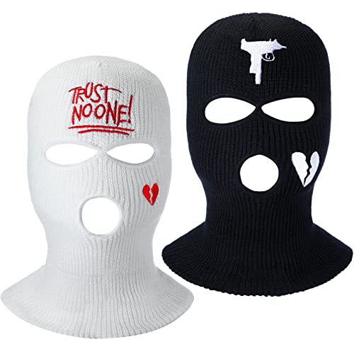 Winter Ski Mask 2 Pack Full Face Balaclava for Men Women - White & Black Heart Style
