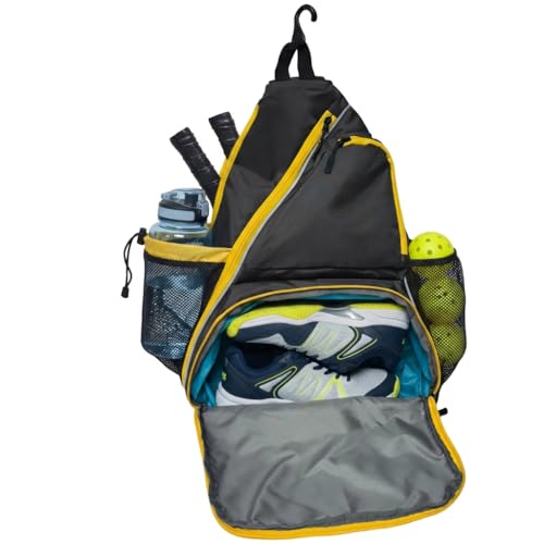 Pickleball Sling Bag with Shoe Compartment and 2 Paddles Grey/Yellow