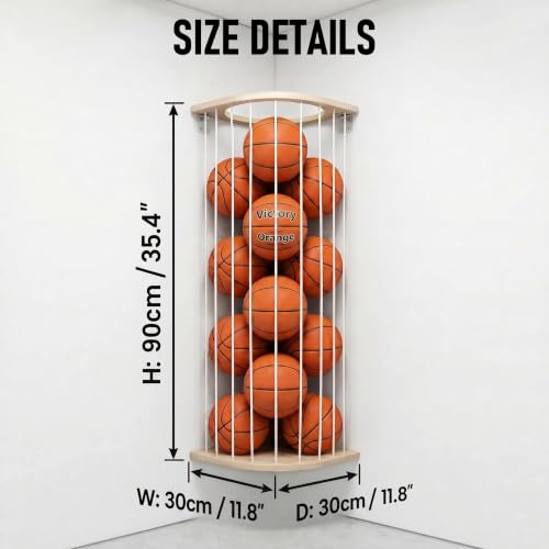 Wall-Mount Sports Ball Storage Rack with Wooden Frame for Garage & Home