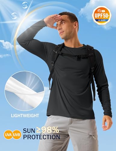 Men's UPF 50+ Long Sleeve Rash Guard Sun Protection Swim Shirt - Large, Black