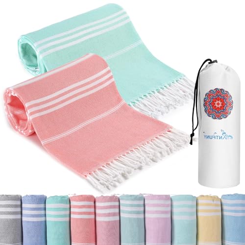 Coral Aqua Thinner 72x36 Inch Beach Towel Set - Quick Dry Sand Free XL Travel Blanket