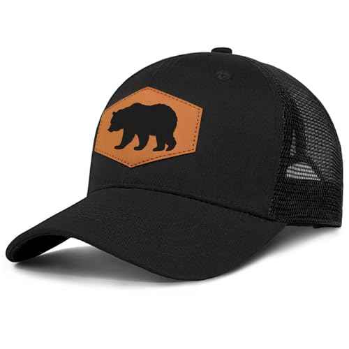 Bear Baseball Cap for Bear Lovers,Leather Trucker Hat Snapback Hat for Men Women Brown