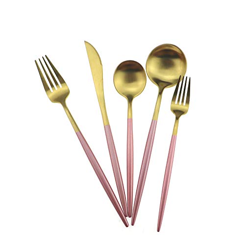 Pink Gold Flatware Set for 4 - 20 Pcs Matte Pink Handle Stainless Steel Cutlery