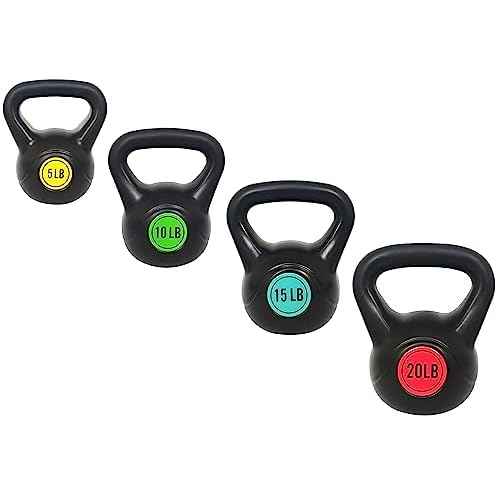 Fitvids ?Wide Grip 3-Piece Kettlebell Exercise Fitness Weight Set, Include 5 lbs, 10 lbs, ?15 lbs? and 20 lbs, Set of 3 or Set of 4