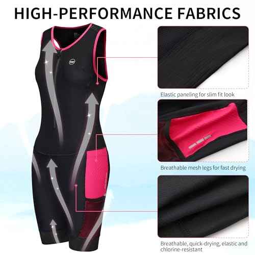 Women's Triathlon Suit Padded Sleeveless Skinsuit One Piece Quick-Dry Trisuit for Runing Swimming Cycling