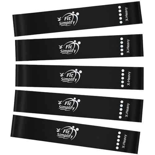 Fit Simplify Resistance Loop Exercise Fitness Bands with Instruction Guide and Carry Bag, Set of 5