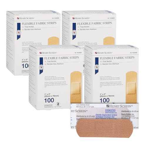 Henry Schein Sterile Adhesive Fabric Bandages, 1" x 3" ? Box of 400 Flexible, Breathable Strips ? Soft, Stretchable Wound Covers for First Aid, Medical Use, Clinics & Emergency Kits
