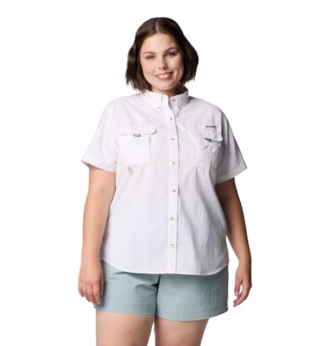 Columbia Women's PFG Bahama II Short Sleeve Fishing Shirt Large White - Sun-Blocking, Quick-Dry Outdoor Top