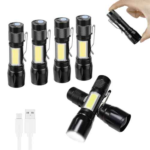 KunHe 6 Pack USB Rechargeable Mini Small LED Flashlights Bulk Camping Lantern Flashlight Bright High Lumens EDC Flash Light Stocking Stuffers