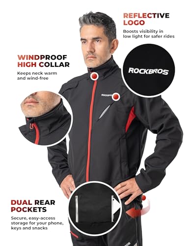 Men's Winter Cycling Jacket - Relaxed Fit Thermal Bike Coat Large Black-Red