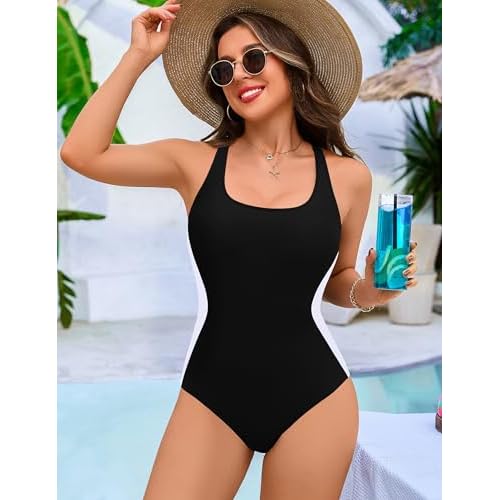BMJL Women's One Piece Swimsuits Tummy Control Slimming Bathing Suits Crisscross Lace up Back Color Block Scoop Neck Swimwear
