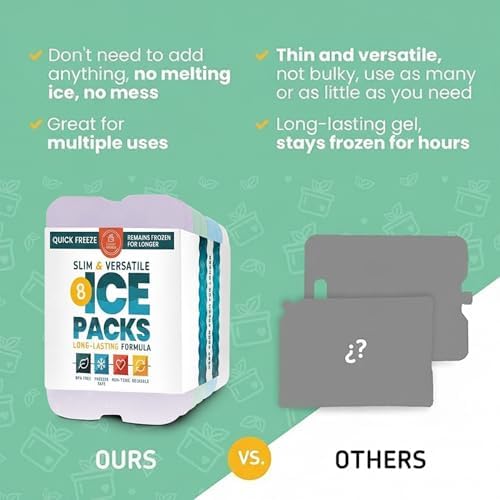 Healthy Packers Pastel Ice Packs for Lunch Boxes & Coolers, 8 Pack