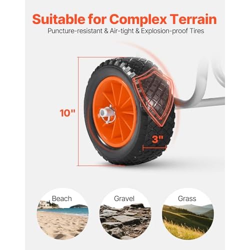 VEVOR Stand Up Board Cart, 150 lbs Surfboard Transport Cart, with 10-inch Solid Rubber Tires & Kickstands & Ratchet Strap for 2 Stand Up Paddle Boards & Surfboards