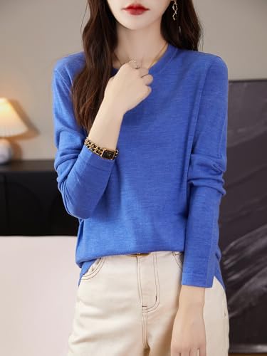 Blue Merino Wool Base Layer Shirt for Women - Long Sleeve Hiking & Travel Tee