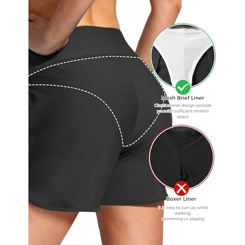 Buauty Women's 5" Swim Board Shorts Quick Dry High Waisted Swimsuits with Liner Pockets UPF 50+ Bathing Suits Bottoms Trunks