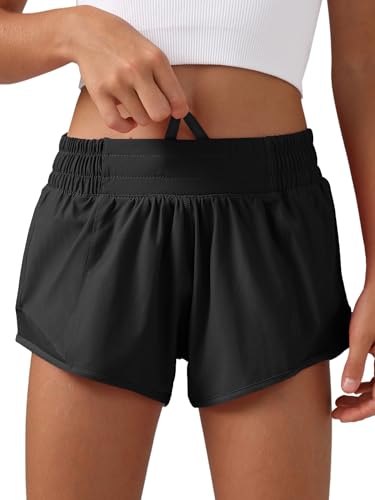 Girls Athletic Shorts with Liner - Large Black Quick-Dry Workout Sports Running Shorts with Zip Pocket