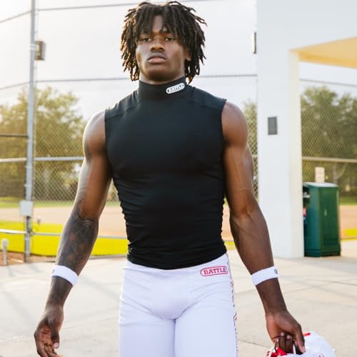 Battle Sports PRO Compression Sleeveless Mock Neck Top Medium White Adults