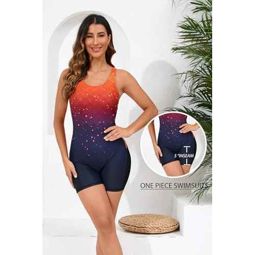 Halcurt Women's One Piece Boyleg Swimsuit Athletic with Shorts Racerback Boyshort Sport Bathing Suit