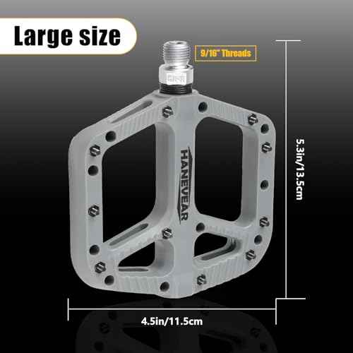 HANEVEAR Mountain Bike Pedals, Large Size MTB Pedals 9/16" Wide Platform Pedals, Lightweight Nylon Fiber Bicycle Pedals for BMX MTB Road Bikes