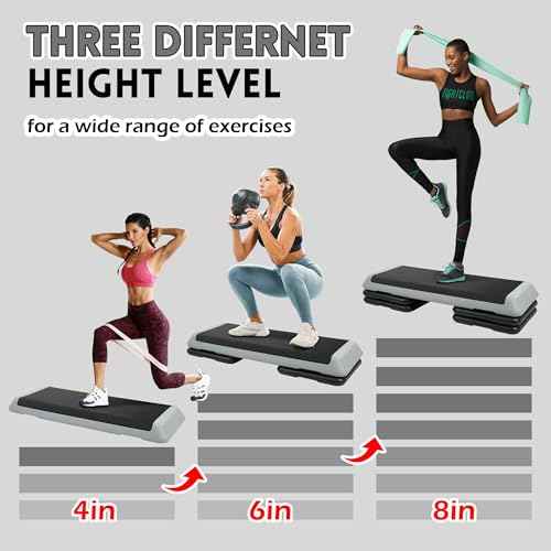 Fitvids Step Aerobic Stepper with 4 Stackable Risers, 43'' Aerobic Platform Adjustable Height 4"-6''-8'', Fitness Training Workout Stepper for Home Gym, Cardio Strength, Black and Gray