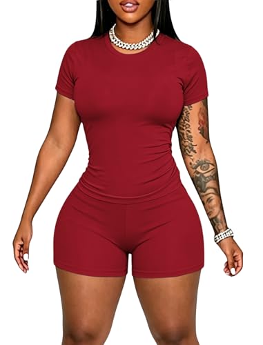 Chicyes Women's Summer 2-Piece Workout Sets - Medium Red