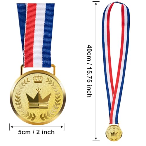 12 Pieces Gold Award Medals Set with Ribbons for Sports, Competitions & Parties - 2 Inch