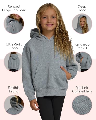 Girls Hoodies 3-Pack - Black Oatmeal Pink Oversized Fleece Sweatshirts, Drop Shoulder & Quarter Zip