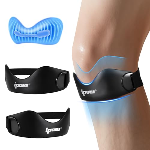 IPOW Black Blue Patella Knee Support Strap for Running & Jumping - Adjustable Non-Slip Tendon Brace
