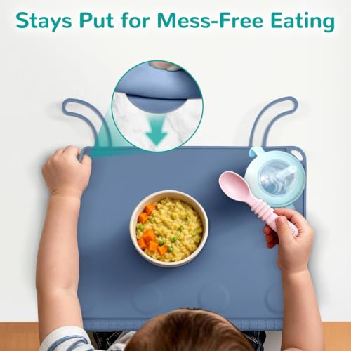 Denim Blue Silicone Baby Placemat - Non-Slip, Dishwasher Safe for Toddler Self-Feeding
